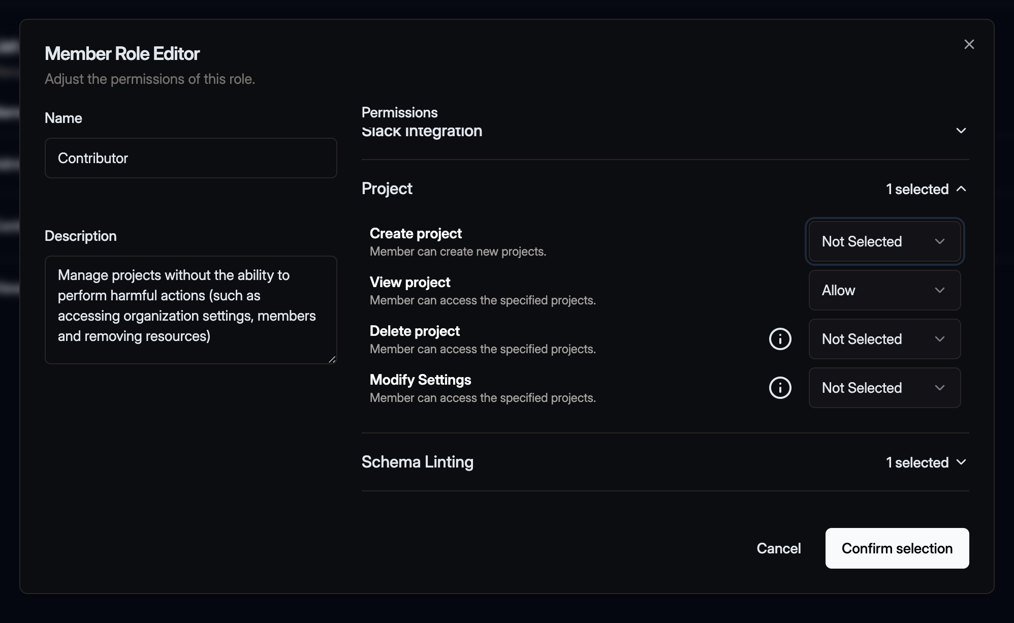 The Member Role Editor interface showing permission settings and role configuration options